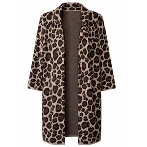 DOUBLJU BOUTIQUE LONG LINE THICK OPEN FRONT KNIT ANIMAL PRINT CARDIGAN SZ. 2XL